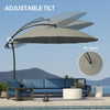 9FT Cantilever Umbrella with 16 Fibreglass Ribs, Offset Hanging Umbrella, Patio Umbrella with Crank and Cross Base, Grey