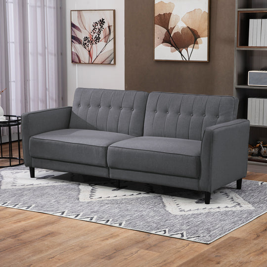 Convertible Bed with Couch, Button Tufted Fabric Sofa Bed with Adjustable Back for Living Room