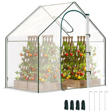 6'x3.3'x5.5' Walk-in Garden Greenhouse with Door and Window, Portable Mini Greenhouse for Plants Flowers Herbs, Steel Outdoor Hot House Growing Tent, Clear Plastic Cover