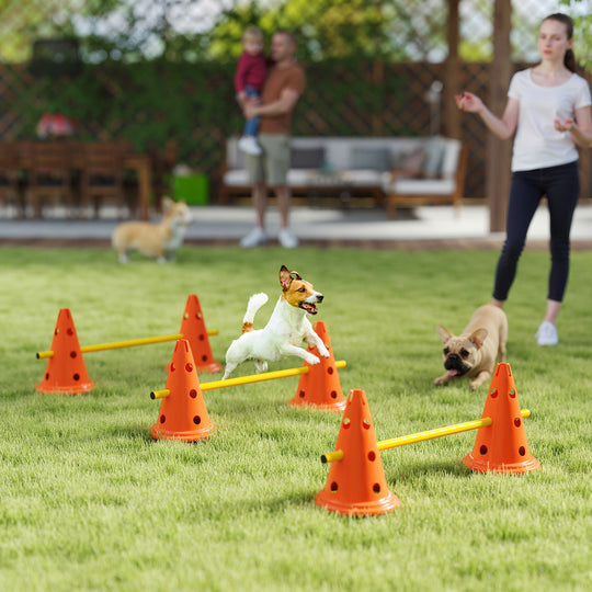 Dog Agility Hurdle Cone Set, Adjustable Obstacle Course Equipment with 6 Cones & 6 Poles, Carry Bag, Orange