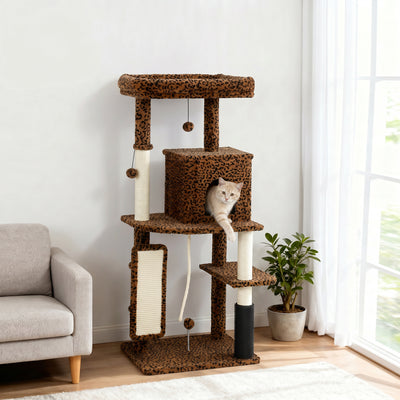 52 Inch Cat Tree with Scratching Posts, Cat Bed, Condo, Jumping Platforms, Toy Balls, Anti-tip Kit