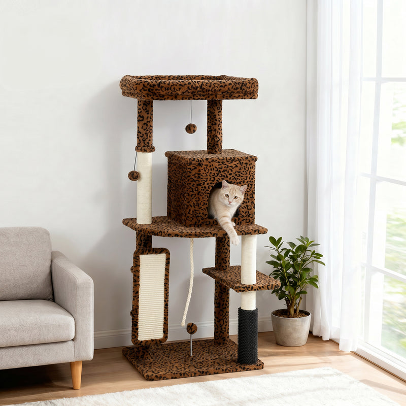 52 Inch Cat Tree with Scratching Posts, Cat Bed, Condo, Jumping Platforms, Toy Balls, Anti-tip Kit