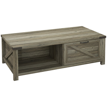 Farmhouse Coffee Table with Drawer and Storage Shelf, Rustic Center Table for Living Room, Meeting Room, Grey