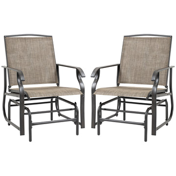 2 Pieces Outdoor Glider Chairs, 2 Person Glider Rocking Chair Set with Breathable Mesh Fabric, Steel Frame, Dark Brown
