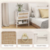 Set of 2 Boho Bedside Tables, Rattan Nightstands with 2 Drawers, Storage Shelf, End Side Tables for Bedroom, White Oak