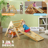 Qaba Pikler Triangle Set, 3 in 1 Climbing Toys with Ramp for Toddlers, Nature Wood