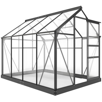 6' x 10' x 6.6' Polycarbonate Greenhouse, Walk-In Green House Kit Garden, Plants Grow, Galvanized Sheet Aluminum Frame with Rain Gutter, Vents and Sliding Door, Grey