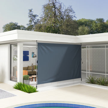13' x 10' Manual Retractable Patio Awning, Outdoor Privacy Screen with UPF30+ & Water-Resistant Fabric, Dark Grey