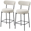 Set of 2 Barstools, Upholstered Corduroy Bar Stools with Backrest, Footrest for Kitchen Island, Dining Room, Cream White