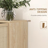 Kitchen Sideboard Cabinet, Boho Storage Cabinet with Shelves, Wood Legs, Decorative Rattan Doors, Black