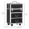 Aluminum Rolling Makeup Case, Portable Professional Cosmetic Makeup Case, Lockable Traveling Cart Trunk with Folding Trays, Swivel Wheels and Keys, Black