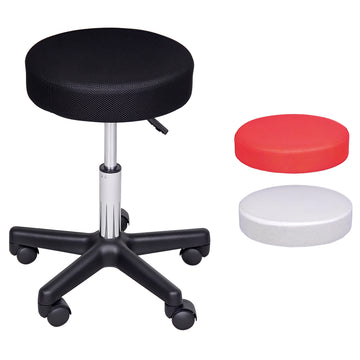 Tabouret de Salon Pivotant Hydraulique Réglable, Chaise de Selle pour Massage, Spa Facial et Tatouage avec 3 Housses Interchangeables (Rouge/Blanc/Noir)