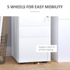 3 Drawer Filing Cabinet, Steel Home Office Storage Cabinet with Wheels, Lock for A4, Letters, Legal-sized Files, White