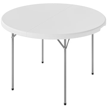 4ft Plastic Folding Picnic Table, Camping Table with Anti-Slip Foot Pads, Indoor Outdoor for Beach, BBQ, White