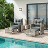 5 Piece Patio Furniture Set, Wicker Patio Chairs with Ottomans, 2-Tier Glass Coffee Table and Cushions, Grey/Dark Grey