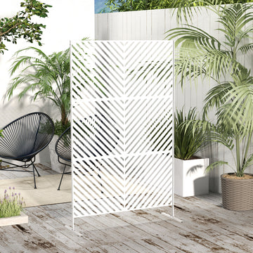 6.5FT Decorative Outdoor Divider, Metal Privacy Screen with Stand, Triangle Style, White