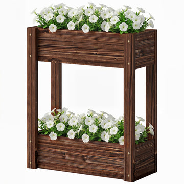 2-Tier Wooden Raised Garden Bed with Legs, 23.6