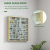 7-Tier Display Cabinet, Shot Glass Display Case, Glass Curio Cabinet with 2 Glass Doors, Oak and White