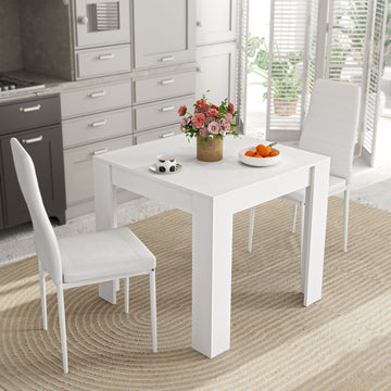 Dining Table Set for 2, Square Kitchen Table and Chairs, Dining Room Table and PU Leather Upholstered Chairs, White