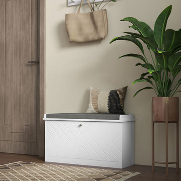 Shoe Storage with Seat, Upholstered Hallway Bench, Shoe Bench with Flip Drawer, Adjustable Shelf for 6-8 Pairs of Shoes