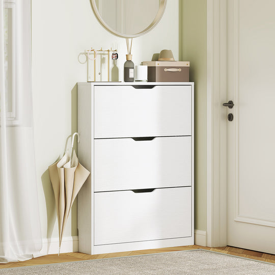 Narrow Shoe Storage Cabinet, Shoe Cabinet with 3 Flip Drawers, 31.5