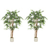 5FT Artificial Banyan Tree Set of 2, Fake Potted Tree with Solid Wood Trunk and Pot for Indoor