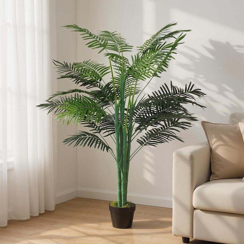 5FT Artificial Palm Tree, Fake Tropical Tree with Lifelike Leaves, Faux Plant in Pot for Indoor Decoration, Green