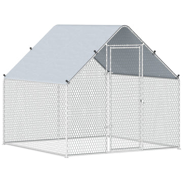 Metal Chicken Coop with Water- and UV-Protection Cover for Backyard Hen, Duck, Rabbit, 6.6' x 6.6' x 6.6'