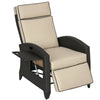Wicker Recliner Chair with Adjustable Backrest and Footrest, Washable Cushion, Side Tray, Khaki
