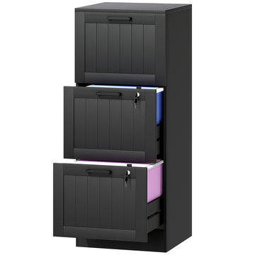 3 Drawer Filing Cabinet with Lock, Office Storage Cabinet with Adjustable Hanging Bars for A4 Letter Size Files, Black