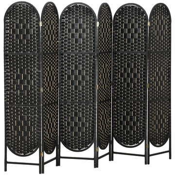 Bohemian Privacy Screen, Folding Room Divider with 6 Panels and Arched Top for Bedroom Living Room Office, Black