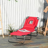 Adjustable Outdoor Lounge Chair, Garden Folding Chaise Lounge with Face Hole Reclining Tanning Chair Seat, Folding Camping Beach Lounging Bed w/ Support Pillow, Red