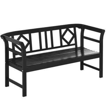 Wooden Outdoor Bench, 3 Person Patio Garden Bench with Diamond Pattern Backrest, Slatted Seat, 792 LBS Capacity, Black