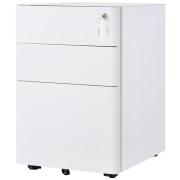 3 Drawer Filing Cabinet, Steel Home Office Storage Cabinet with Wheels, Lock for A4, Letters, Legal-sized Files, White