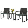 3 Pieces Rocking Bistro Set Outdoor Patio Furniture Set with Cushions, Glass Coffee Table for Balcony, Grey