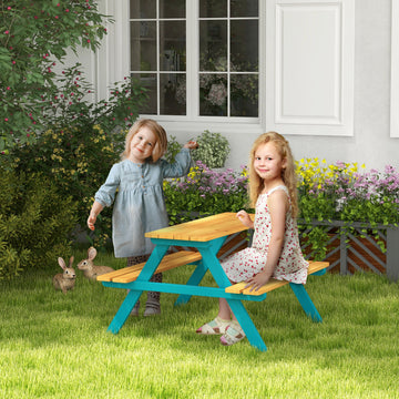 Kids Outdoor Table Set Wooden Toddler Picnic Table and Benches for 4 Kids 3-8 Years, Easy Installation, Natural Wood
