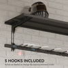 Soozier Bike Storage Rack for 5 Bikes, Wall Mounted Bicycle Rack with Shelf and Adjustable Hooks for Indoor Outdoor Use, Black