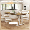 Farmhouse Kitchen Table for 8, Rectangular Dining Table with Thick Tabletop and Steel Trestle Legs, Brown and White