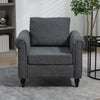 Vintage Armchair, Upholstered Accent Chair with Rolled Arms, Gourd-Shaped Rubber Wood Legs, Dark Grey