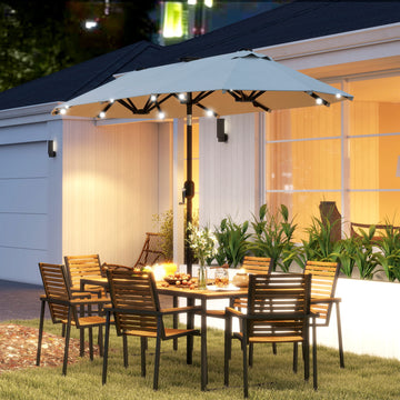 10ft Double-Sided Patio Umbrella with 35 LED Lights, 12 ribs, Extra Large Outdoor Parasol with Twin Canopy, Beige