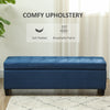Rectangular Entry Bench, Tufted Upholstered Linen Fabric Wood Feet Storage Ottoman Bench, Blue
