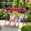 3-Seat Patio Swing Chair, Outdoor Canopy Swing Glider with Adjustable Shade, Wine Red