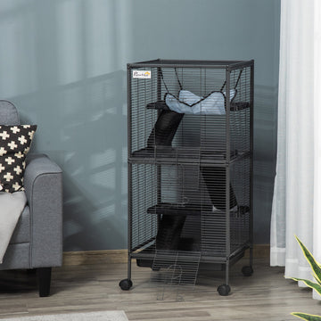 4-Tier Rolling Small Animal Cage, Deluxe Guinea Pig Cage, Ferret Cage for Mink Chinchilla Kitten Rabbit