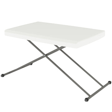 Folding Outdoor Patio Table, 3-Level Adjustable Camping Table Picnic Table with HDPE Top, Steel Legs, White