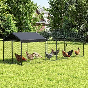 Large Metal Chicken Coop, Chicken Run with Waterproof & Anti-UV Cover for 3-5 Poultry, Outdoor Poultry Cage Rabbit Hutch
