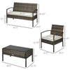 4 Pieces Patio Furniture Sets with A Loveseat, Two Armchairs and A Coffee Table, Outdoor Conversation Set with Glass Top Table, Grey PE Rattan and Cream White Cushions