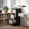 3 Drawer Filing Cabinet with Lock, Boho File Cabinet for A4 Letter Size Files with Decorative Rattan Accents, Black