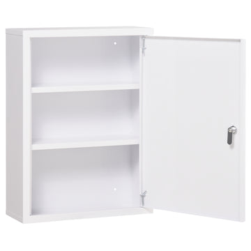 Lockable Medicine Cabinet, 3 Tier Steel Medical Wall Box with 2 Keys and Shelves for Bathroom, White