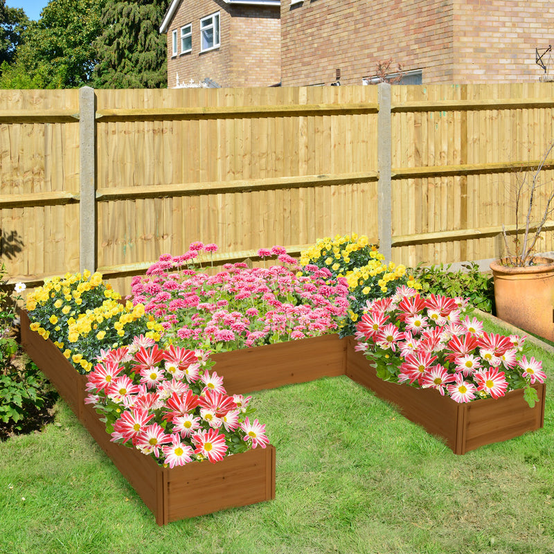 DIY 5-box Garden Planter with Open Bottom for Outdoor Plants, Vegetables, Flowers, Herbs, Brown