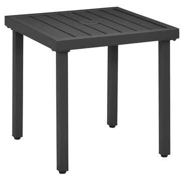 Outdoor Side Table, Patio End Table with Umbrella Hole, Small Coffee Table with Steel Frame for Balcony, Gray